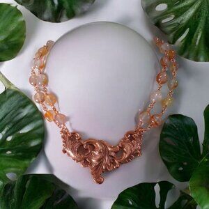 Acanthus Leaf Necklace, Hand Cast Copper and Agate